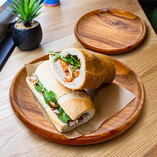 Wrightmart Wood Plates, Appetizer Platter, Snack Server, Charger, Tableware For Side Dish, Bread & Butter Plate, Sandwich, Salad, Dessert, Set 4, Hand Crafted, Acacia Wood Medium 8" Round #TOP6