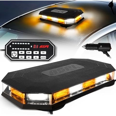 ASPL 16.5 Inch Roof Top Beacon Emergency Strobe Light with Controller 56 LED Magnetic Warning Caution lights bar Traffic Hazard Plow Light for Trucks Vehicles Construction Snowplow (Amber/White) Cover