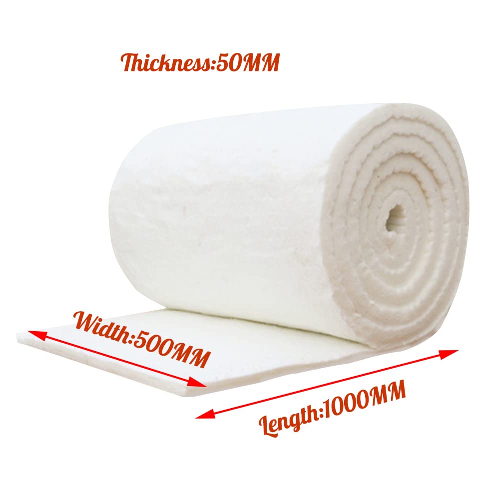 Manta Fibra Ceramica Manta ignífuga - algodón y Fibra de cerámica para Estufas de Madera y Chimenea, Blanco Estufa Bioetanol Chimenea Bioetanol,50MM