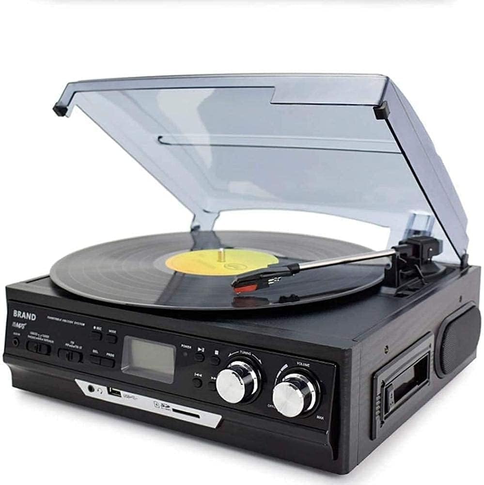Plattenspieler im klassischen Stil, Vintage-Stil, mit AM/FM-Radio, Kassette, CD-Player, 2 separate Stereo-Lautsprecher, Radio