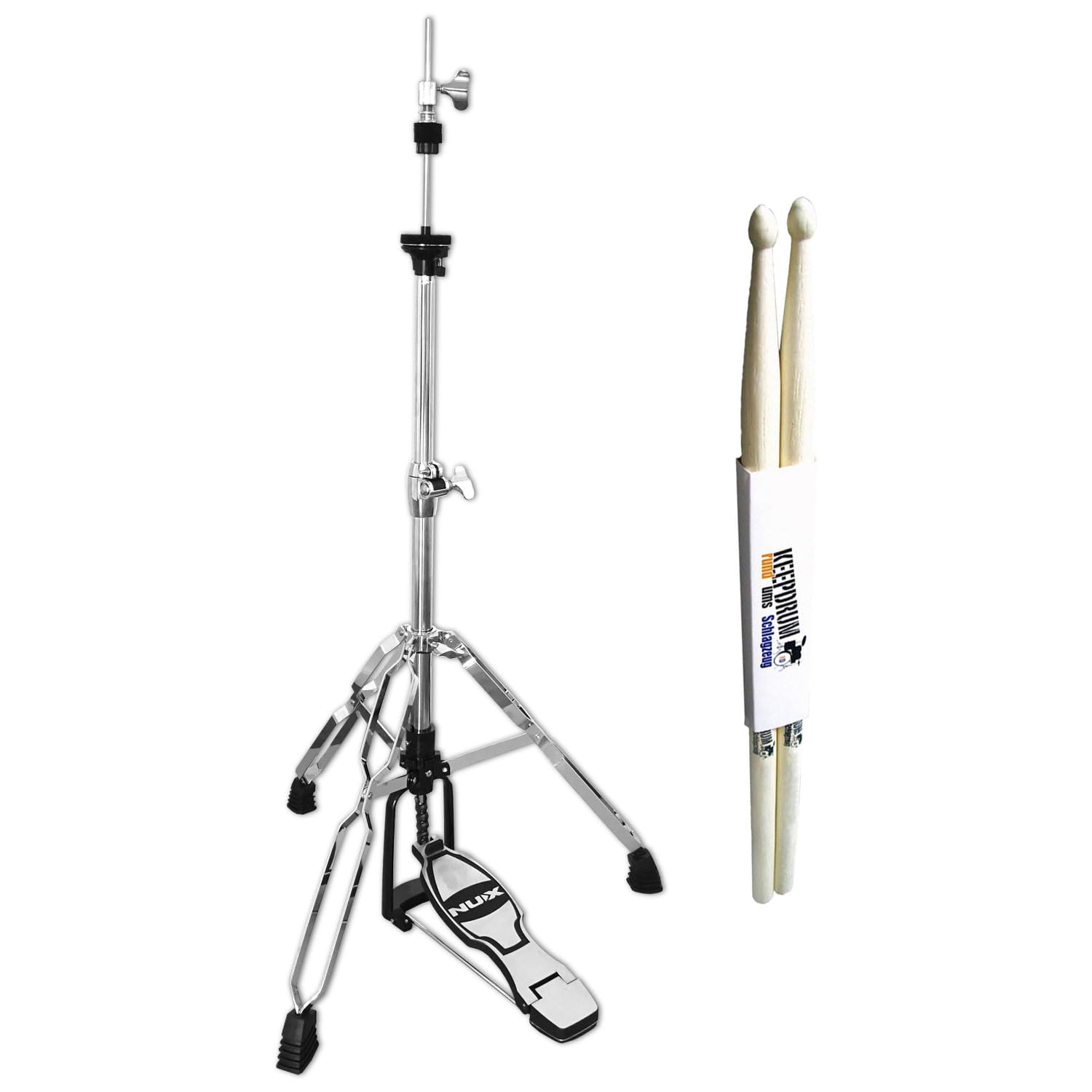 Nux DM-8 Hi-Hat Stativ Hihat-Maschine mit keepdrum Drumsticks 1 Paar