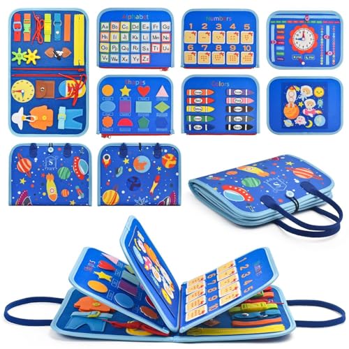 Image of SSOZA Montessori Sensory Board Busy Board for Toddlers 3-5 Years Old Educational Toys with Life Skills, Alphabet, Animals, Shapes for Travel, Road Trips