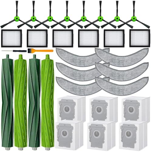 Image of 32 Pack Replacement Parts Kit Compatible with iRobot Roomba Combo j7+ Plus, Combo j9+,Combo 10 Max Vacuum, Includes 2 set Roller Brushes, 6 Mop Pads, 6 HEPA Filters, 8 Side Brushes, 6 Dust Bags
