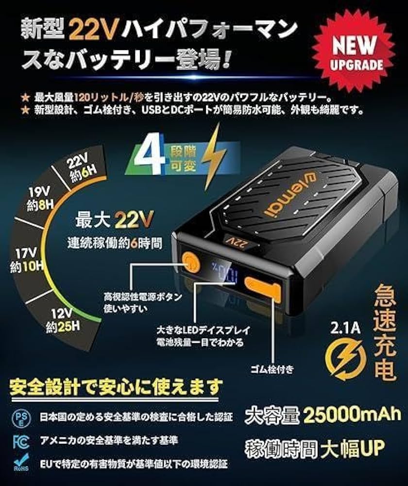 Amazon.co.jp: ファン付き作業服用 ファンバッテリーセット 22V