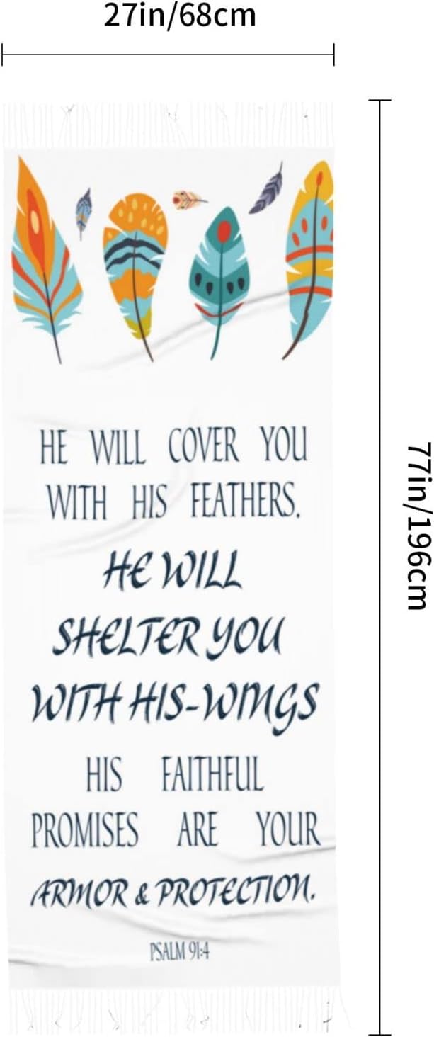 He Will Cover You With His Feathers Shawls And Wraps Scripture Bible Verse Floral Scarves Religious Inspirational Psalm 91