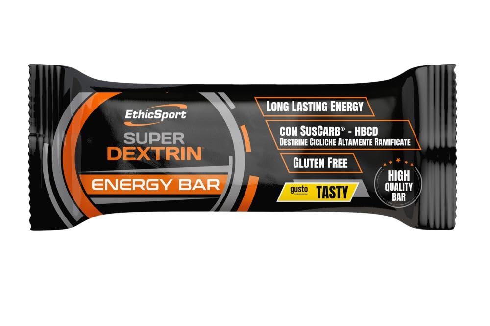 Super Dextrin Energy Bar EthicSport – Barretta energetica con carboidrati a rilascio prolungato e ciclodestrine ramificate SusCarb – Gluten free – 21 barrette da 45 g – Tasty (saporita)