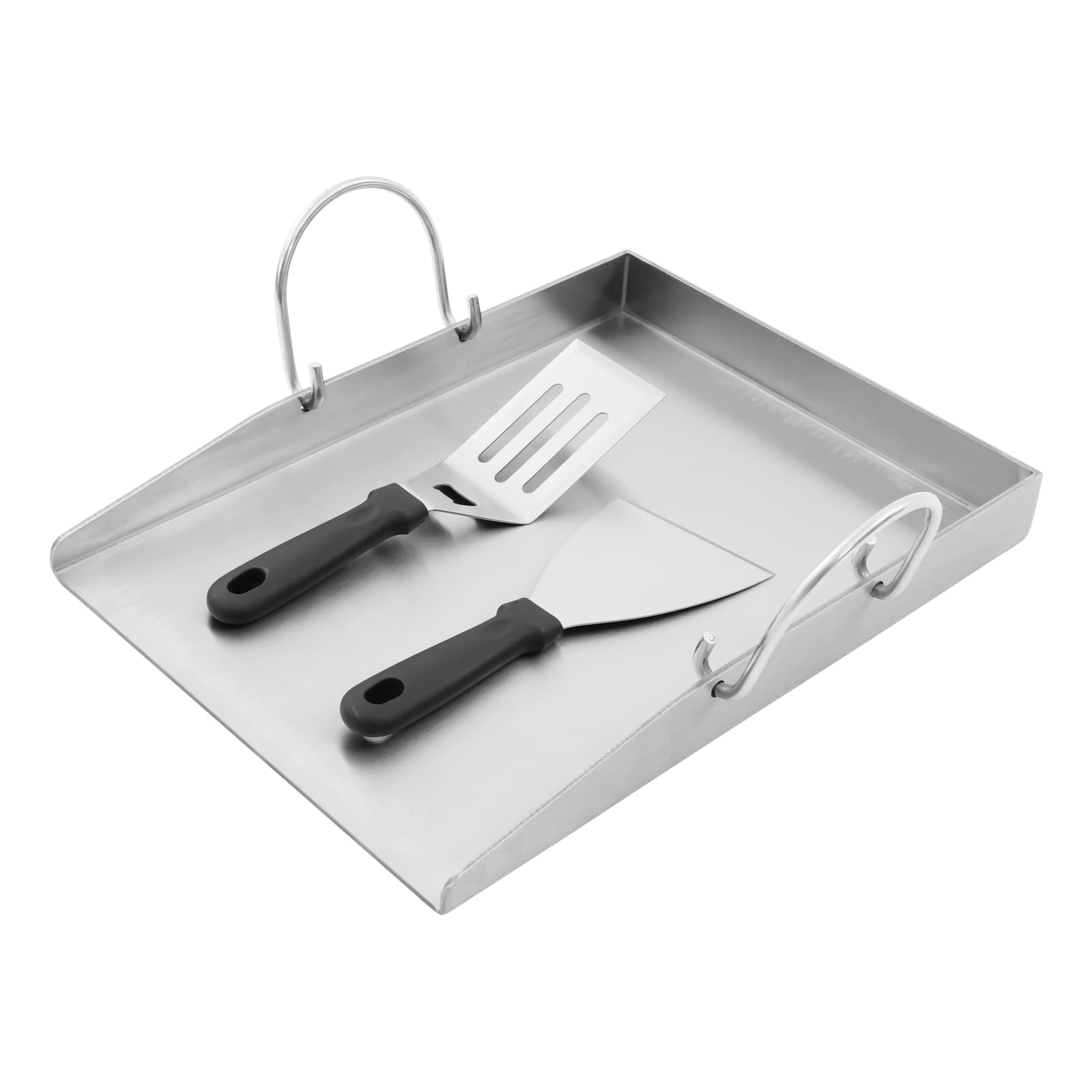 Plancha de acero inoxidable con asas y 2 espátulas, 4 mm de grosor, tolerancia a la temperatura superior a 170 ℃, para barbacoas al aire libre, camping, celebraciones familiares