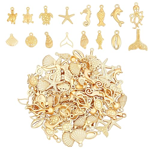 Pendentifs animaux marins dorés coquillage et tortue pour fabrication de colliers DIY
