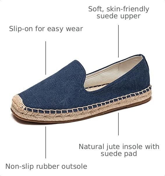 Image of Men's Classic Suede Canvas Round Cap Toe Espadrilles Loafers Pure Color Slip On Comfortable Flats Shoes