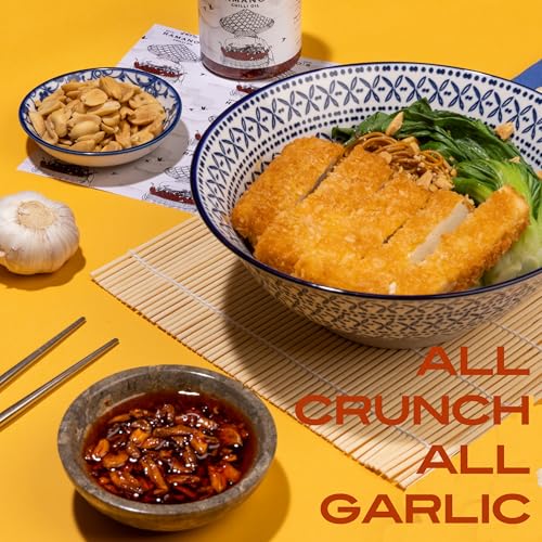 Image of RAMANO'S Garlic Crunch Chilli Crisp Oil 120Gms, Extra Crispy Garlic, Onion Bits, Sichuan Peppercorns with 5 Hand-Picked Chillies, Savoury Spicy Topping for Rice, Noodles, Eggs, Pizza and Ramen