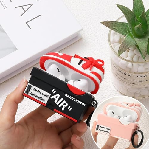 Image of Gedicht for Apple AirPods Pro 2nd Generation Case,Cute Cartoon Shoe Box Soft Silicone Protective Cases for AirPods Pro 2 Case with Keychain for Women Men, A-Red+Pink,2Pack