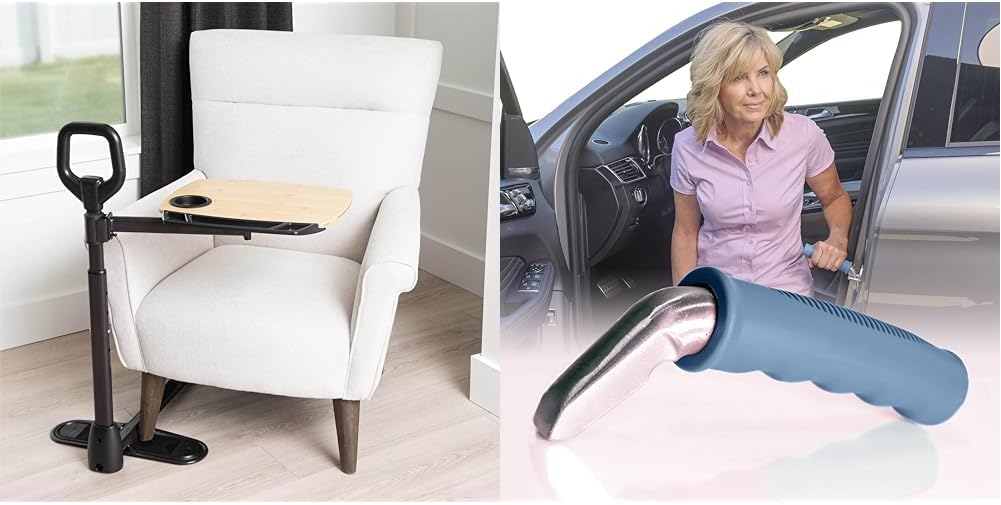 Able Life Tray Table & Auto Cane: Bamboo Swivel TV & Laptop Table with Ergonomic Stand Assist Handle & Car Assist Grab Bar Handle