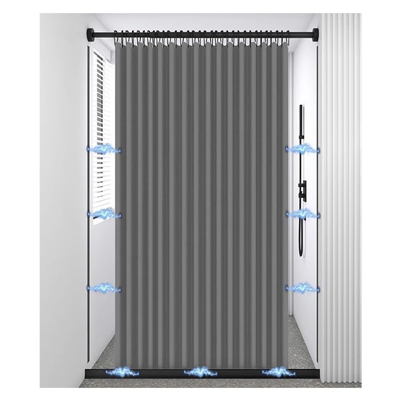 Rideau de douche magnétique en accordéon avec bande de rétention d'eau en tissu polyester imperméable pour hôtel et maison Gris 1 x 2 m (50 x 75 cm)