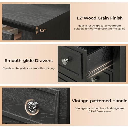 GAOMON Black 5 Drawer Dresser for Bedroom, 48" Tall Wood Dresser & Chests of Drawers with Deep Drawers, Modern Chest Organizer with Metal Handles for Living Room, Hallway, Entryway
