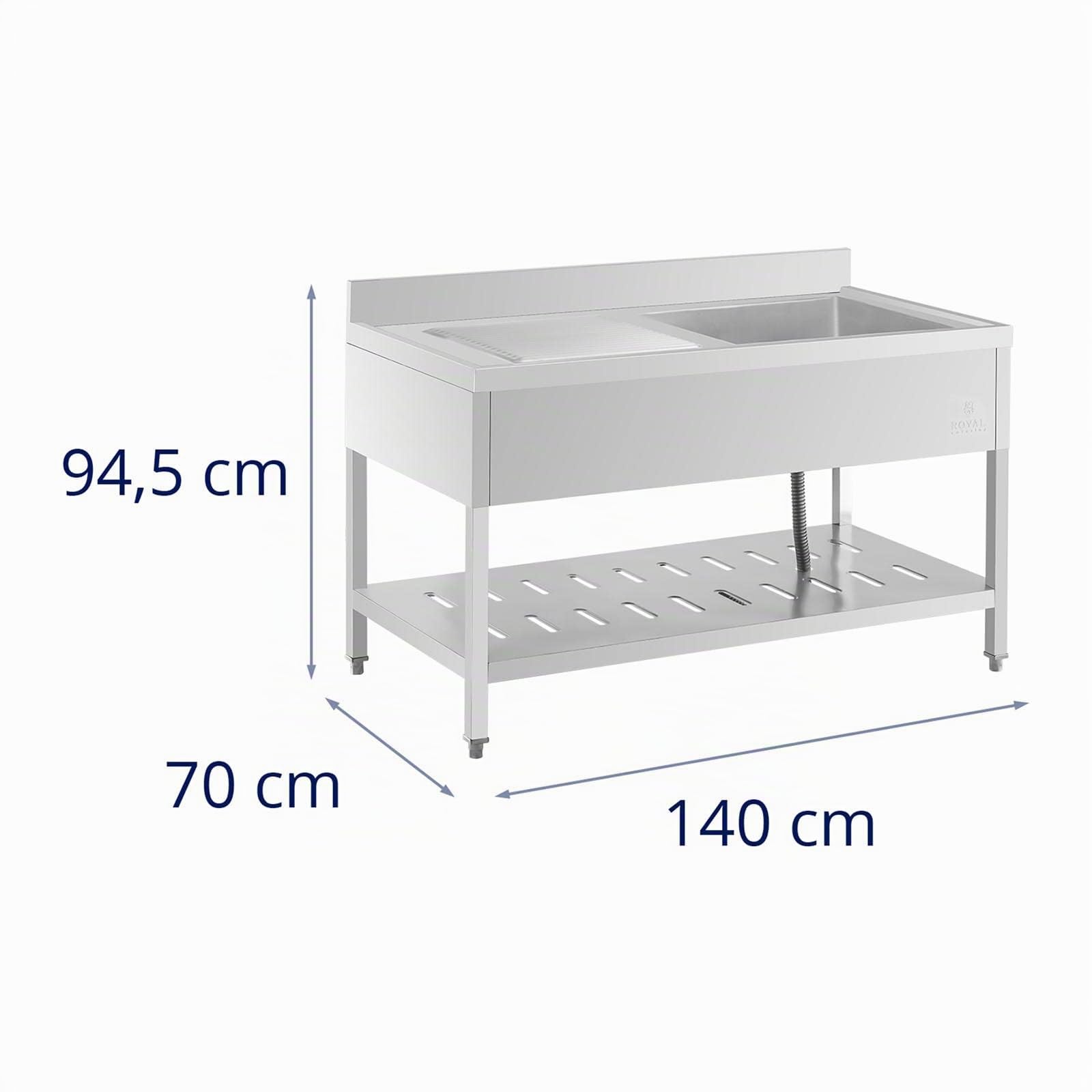 Royal Catering RCSSS-140X70-S Spültisch 1 Becken 510x520x245 mm Spültisch Edelstahl Edelstahl-Spültisch GastroSpültisch