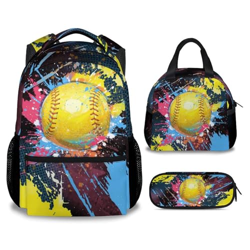 COZYAURA Backpack Set - Softball Backpacks for Girls Teens - Kids Bookbag for Elementary Middle School - School Bag with Lunch Box & Pencil Case