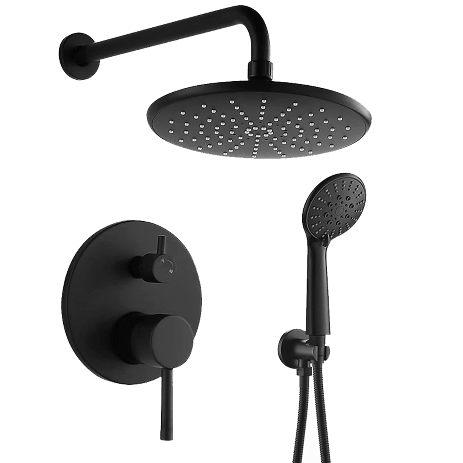 Système de douche moderne noir mat mitigeur mural encastré pomme pluie douchette salle de bain