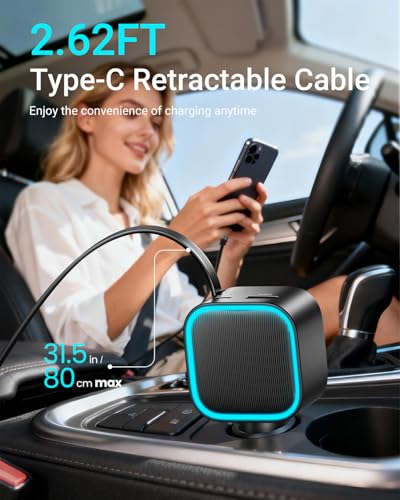 Image of Retractable Car Charger USB-C,Rocoren 57W Type C Fast Car Charging [Ultra-Compact Mini] with Cord Cigarette Lighter Adapter Car Accessories for iPhone 17 16 15 Samsung S25 Ultra Pixel Android