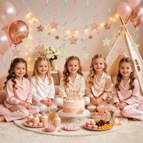 Image of BEISHIDA Rose Gold and Silver Glitter Stars Hanging Swirls Pre-Strung Hanging Ornament Decorations for Engagement Bridal Showe Wedding Anniversary Birthday Party Decorations,Pack of 15