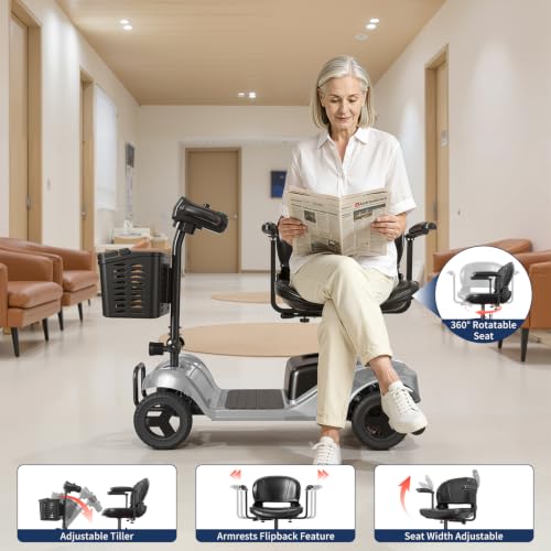 Image of 4 Wheel Mobility Scooter, Electric Scooter with Seat,Lightweight Mobility Scooter with Removable Battery. 6 MPH High Speed 265 lbs Capacity, Foldable Design (Purple)