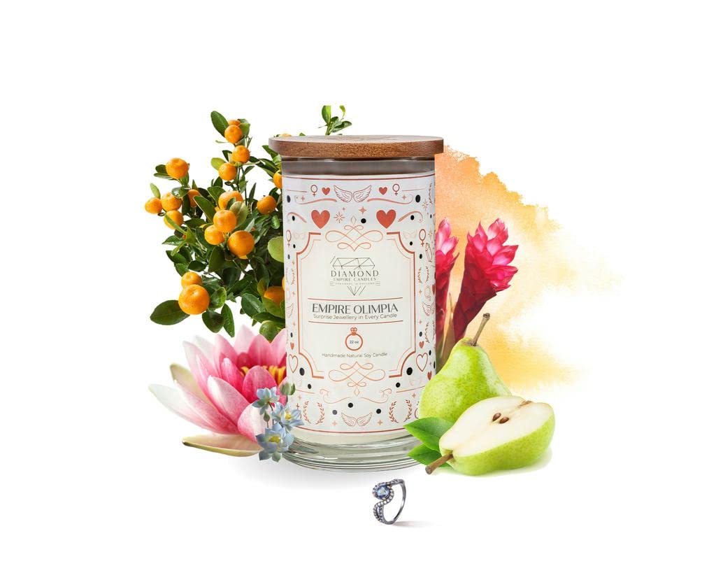 Diamond EmpireOlimpia Candle with Surprise Jewellery Inside (Surprise Jewelry Valued up to £2,500) 2 Wick Candle (Burn up to 120 H) (Rings, P/Q)