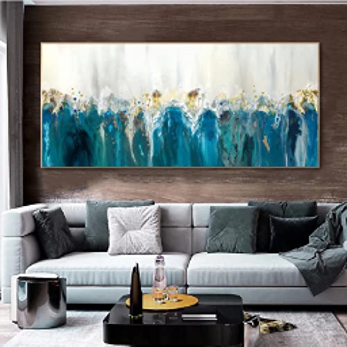 Peinture abstraite verte decoration salon moderne grand format nordique sans cadre