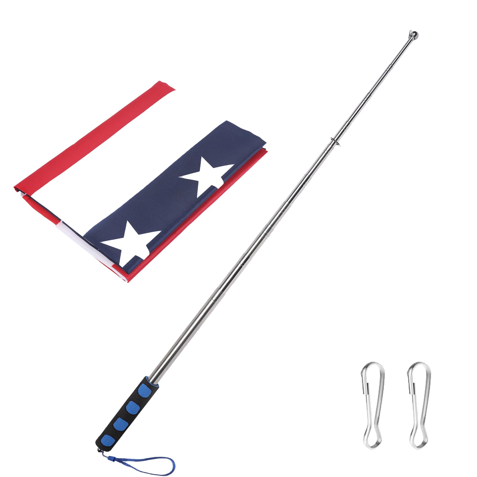 8.2ft Telescopic Flag Pole with 3x5 FT American US Flag Kit,Stainless Steel Handheld Portable Extendable Flagpole with USA Flag,Clips,Telescoping Banner Flag Pole Pointer for Tour Guide,Outside