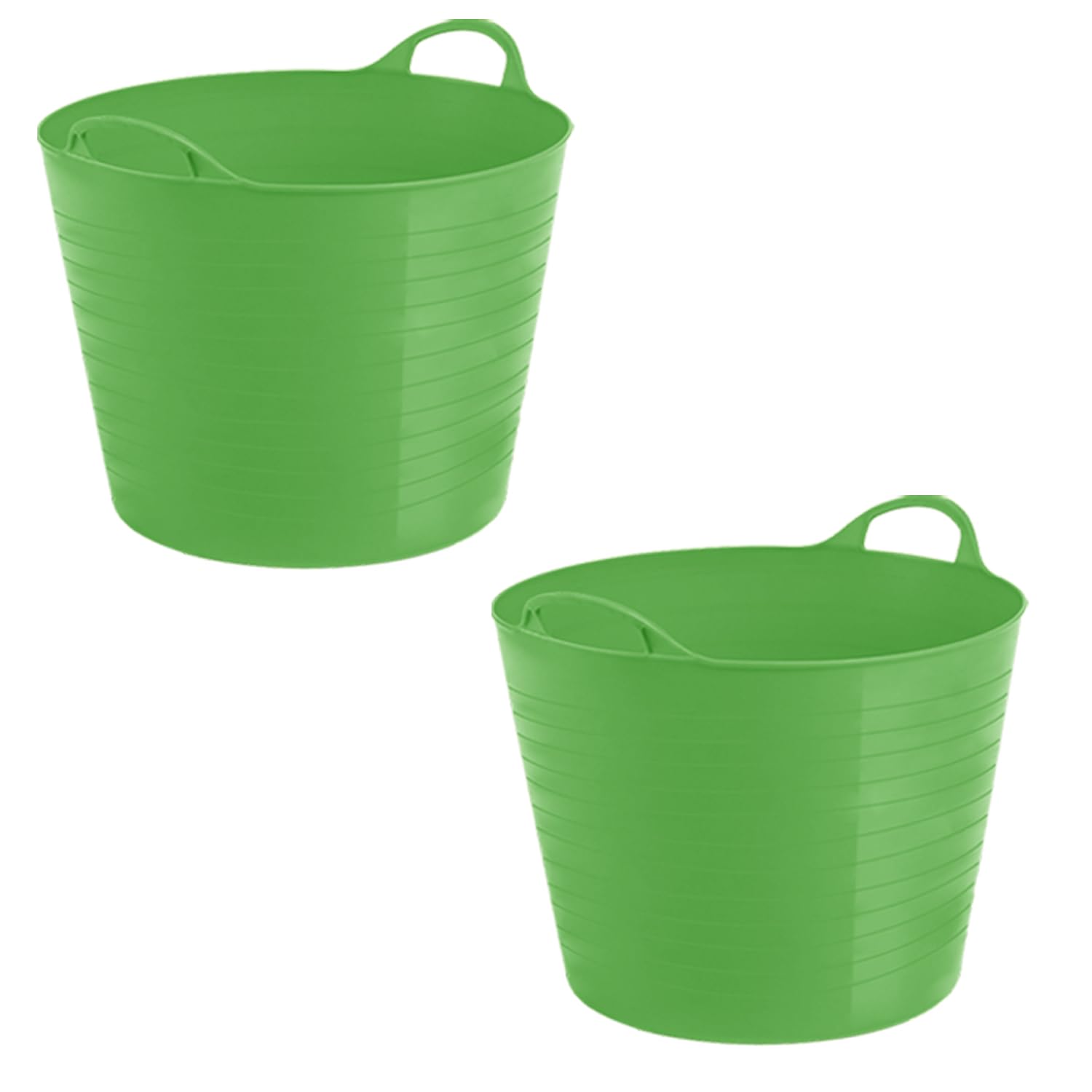 (Set of 2) 42L Litre Large Flexi Tub Rubber Storage Container Food Grade Heavy Duty Polyethylene Flex Tub | Garden Trug Compost Animal Feeding Bucket - Made in UK. (Lime Green, Lime Green)