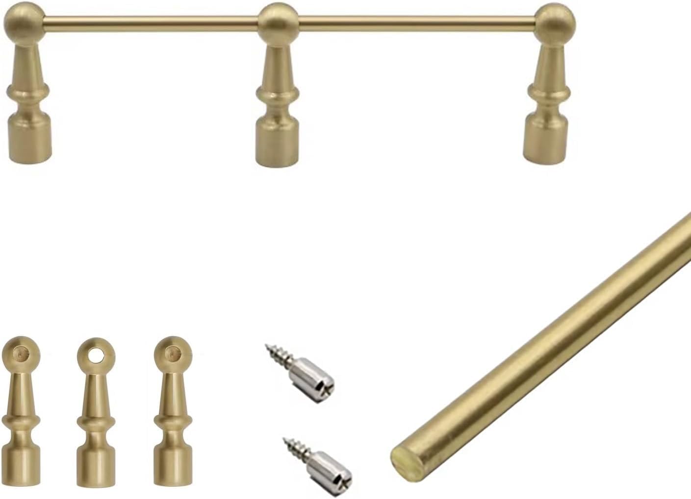 Regalschutzleiste Aus Messing, Dekorative Regalschiene, 10–120 cm Verstellbare Massive Messingstange Mit Pfosten, Beschläge Mit Gebürsteten Goldkanten Für Schränke Und Wandregale Style C
