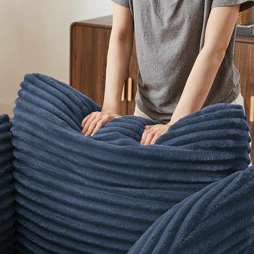 Image of 65 inch Soft Corduroy Chaise Lounge Chair Indoor, Lounge Chaise with Spring Cushion, Sleeper Sofa with No Assembly for Living Room and Apartment, Blue