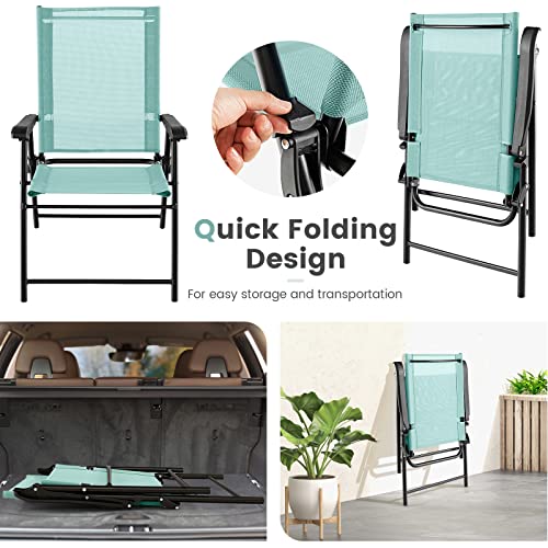 Giantex Patio Chairs Set Of 4, Folding Patio Chairs For Deck Beach Camping Dining Picnic, Portable Sling Back Chairs Space Saving Turquoise #TOP3