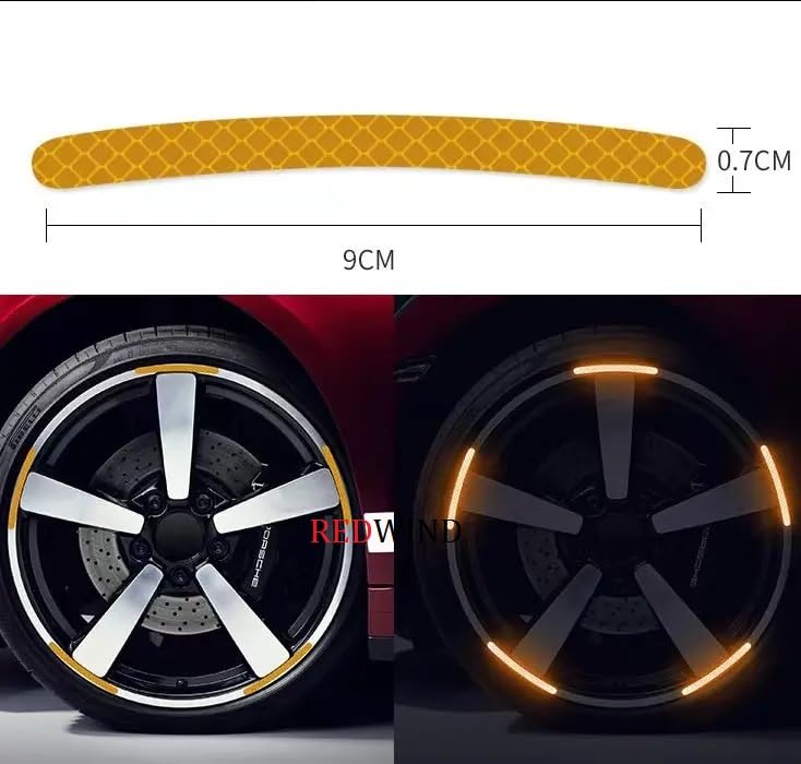 Image of REDWIND Vinyl Anti-Collision Glow In Dark Wheel Self Adhesive Rim Stickers, Night Reflective Tape Warning Sticker For Metal, Decoration, Universal For Cars, Bikes, Trucks (20 Strips) Orange, 11 cm