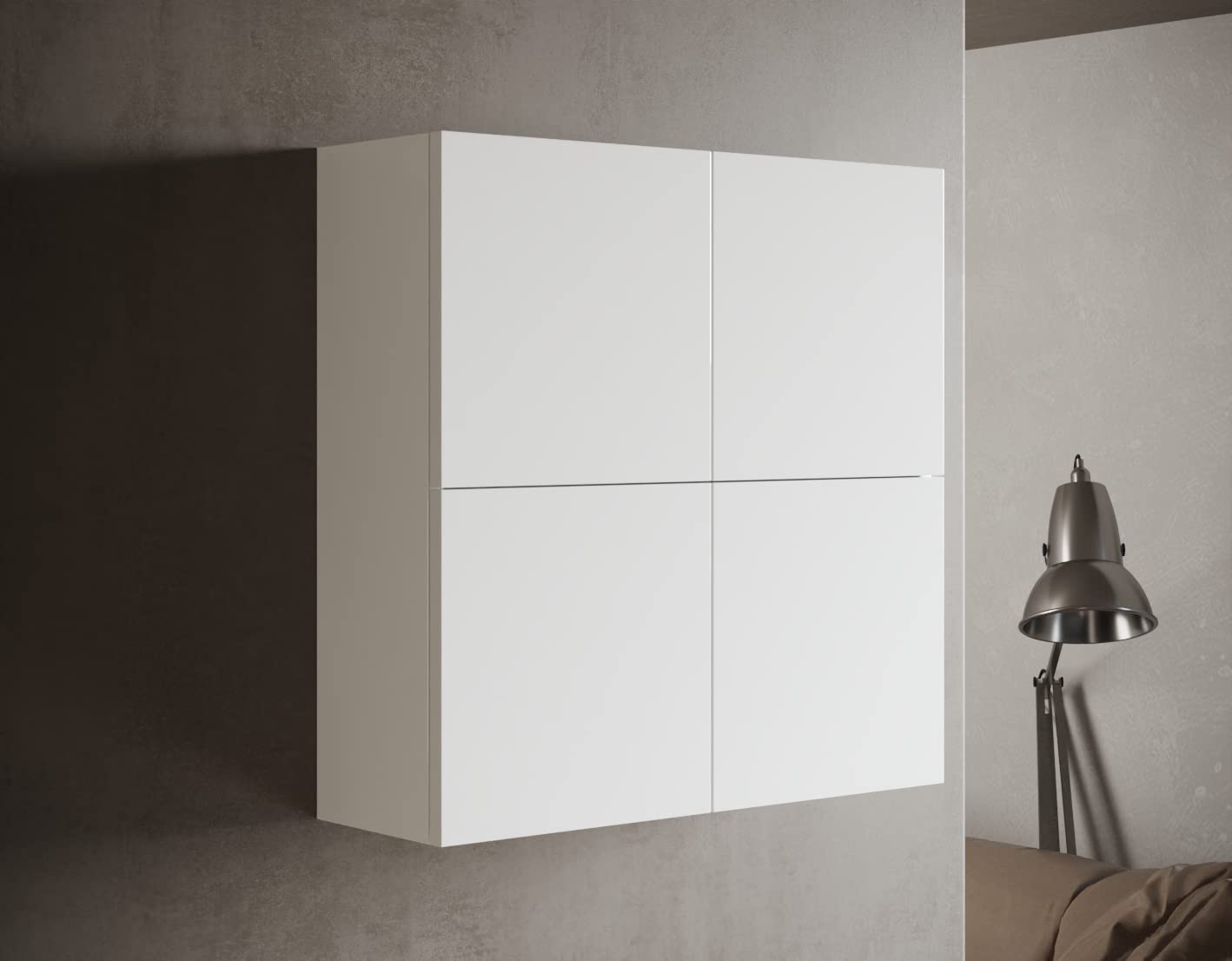 MaMa Store Atena Pensile Doppio Mettitutto 4 Ante e Sistema di Apertura Push and Pull, Laminato, 71 X 22 X 71 cm, Bianco