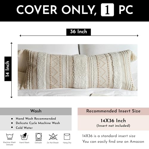 Blissblush LW Cream Decorative Lumbar Throw Pillow Cover 14X36 Boho Long Cushion thumb #3