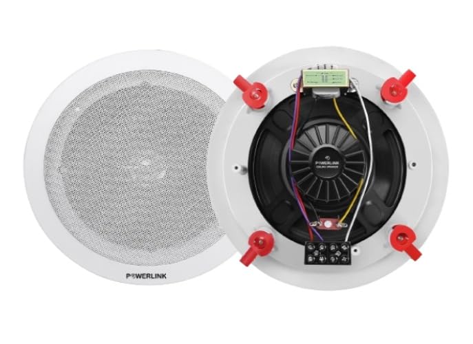 Powerlink 9-Inch 20-Watt Wired in Flush Mount Ceiling Speakers for Office, Gym, Kitchen, Home Theater, Covered Porches (White)(Metal Grill)(with LMT) (2)