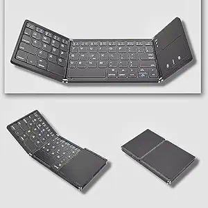 HiperAds Portable Wireless Bluetooth Folding Keyboard, Ultra Slim Pocket Size, Rechargeable, for iOS, Android & Windows Tabs, Smartphones, with User Manual & USB Charging Cable - Black