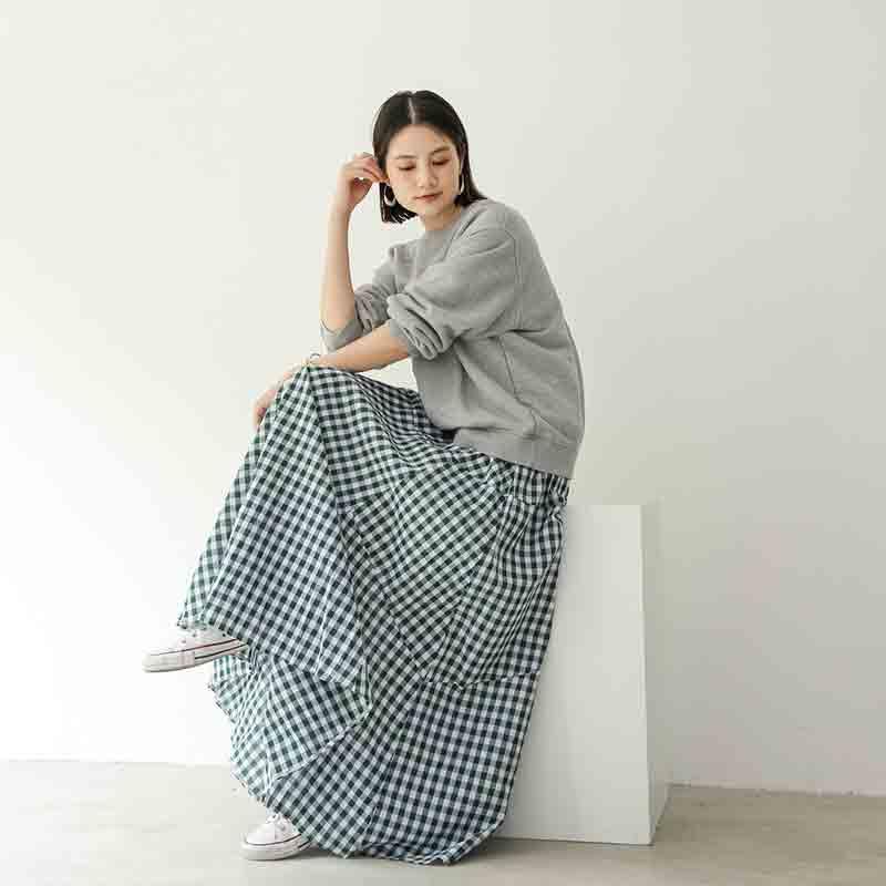 Japanese Loose Plaid Skirt with Patchwork Large Swing Half Length Women's Skirt Harajuku Casual Long Skirt2
