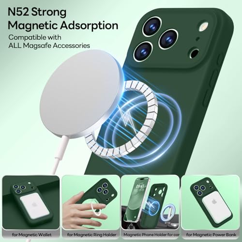 Image of LOVE 3000 Designed for iPhone 17 Pro Case, Premium Silicone [Compatible with Magsafe][Soft Anti-Scratch Microfiber Lining] Shockproof Protective Phone Case for Men Women 6.3 inch, Green