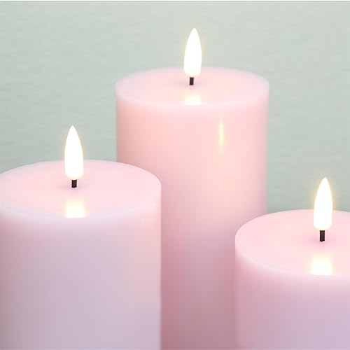 Miniatura 4 de Girimax Velas de pilar sin llama rosa con control remoto, velas LED parpadeantes de cera real para decoración de boda  3 pulgadas de alto, 4