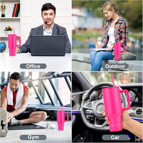 Image of MYOZ 1200ML Stainless Steel Insulated Tumbler Water Mug with Lid, 2 Straws Hot & Cold Iced Coffee Cup, Double Wall Leak-Proof Cupholder for Gym, Travelling Spill-Proof Bottle (Fuchsia Pink)