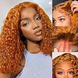 FNSD 12inch Ginger Curly Bob Lace Front Wigs Human Hair 13x4 Hd Lace Ginger Bob Wigs Human Hair Ginger Orange Colored 180% Density Deep Wave Bob Lace Front Wig Pre Plucked With Baby Hair