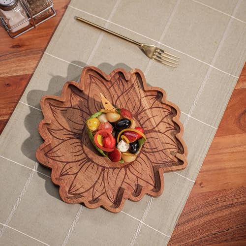 Image of Acacia Wood Serving Platter - Natural Wooden Tray for Cheese, and Bread - Eco-Friendly, Rustic Design