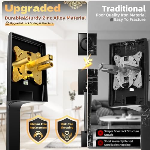 Azdele Front Door Handle and Deadbolt Set, Front Door Lock Set, Exterior Door Lock Set, Front Door Handle with Single Cylinder Deadbolt for Exterior Door, Reversible for Right&Left(Matte Black Modern) - Image 5