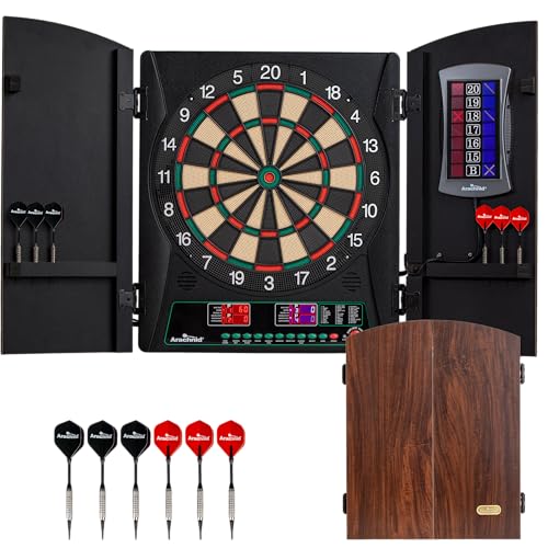 Arachnid Cricket Maxx 1.0 Electronic Dartboard Cabinet Set - Walnut Finish Doors - 34 Game Types...*