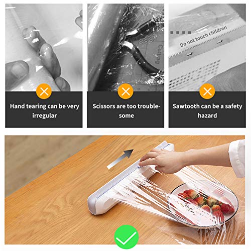 NEWANER Cling Film Cutter, Plastic Wrap Dispenser with Cutter, Plastic Wrap Slide Cutter, Food Wrap Dispenser, Refillable Cling Film/Wax Paper/Foil Dispenser, Easy to Use Kitchen Accessories(White)
