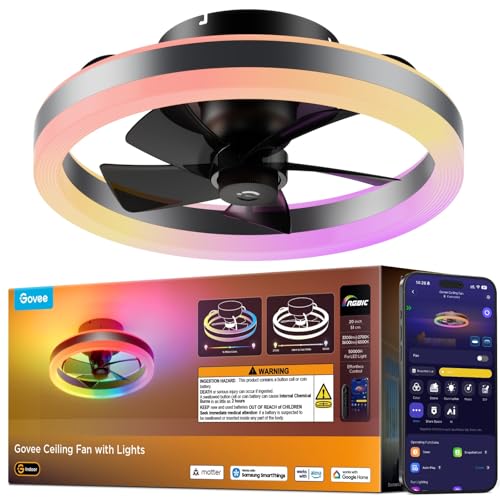 Govee Ceiling Fan with Lights 20 RGBIC Oscillating Flush Mount Fans