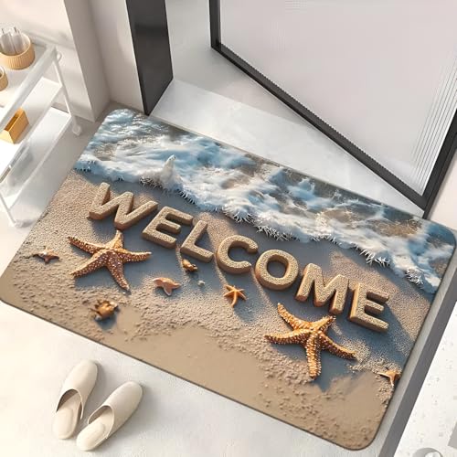 Image of Arviz Welcome Doormat for Home Entrance, 3D Beach Welcome Door Mat, Rubber Water Absorbent Mats for Bathroom Door Mat, Dirt Trapping Entryway Rug for Bathroom, Home, Office