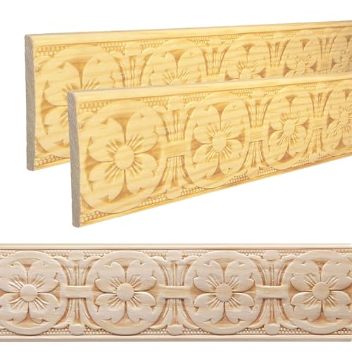 ben+camilla.com Ornament Leiste Holz für Möbel in 52 x 7 x 1000 mm | 2-er Set = 2 Meter | PK-822 mit 3D Blumen Kiefer | Zierprofile Friesenleiste Wandleiste Profilleiste