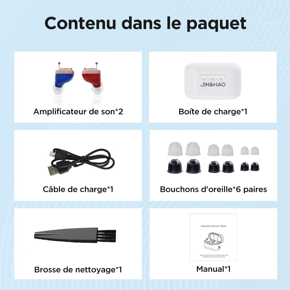 JINGHAO Amplificateur De Son Rechargeable - Paire d'amplificateurs sonores personnels Comprend Un Appareil Droit Et Gauche, Avec Portable Boîtier De Chargement