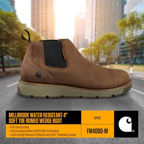 Carhartt Millbrook Romeo Steel Toe Wedge Work Boot - Work Boots for Men on the Move, with 4" Shaft, Brown Oil Tanned Leather, Slip & Electrical Hazard Resistant, FastDry, and Rain Defender4
